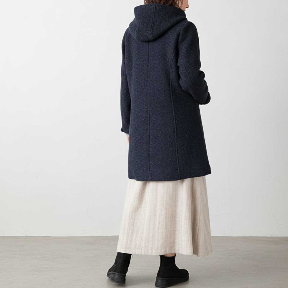 フード付カラーネップウール混コート