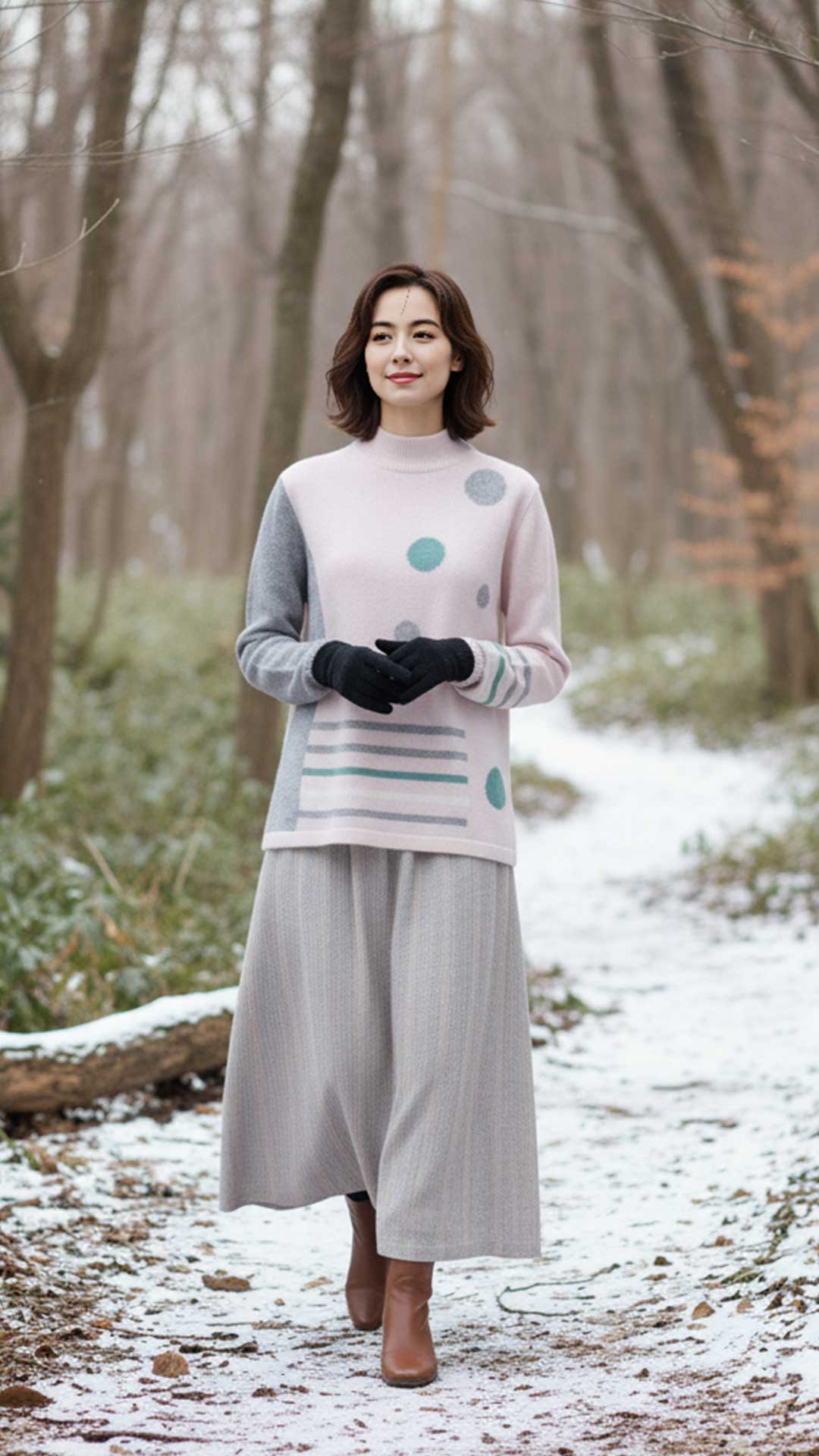 カシミヤ100％水玉＆ボーダープルオーバー