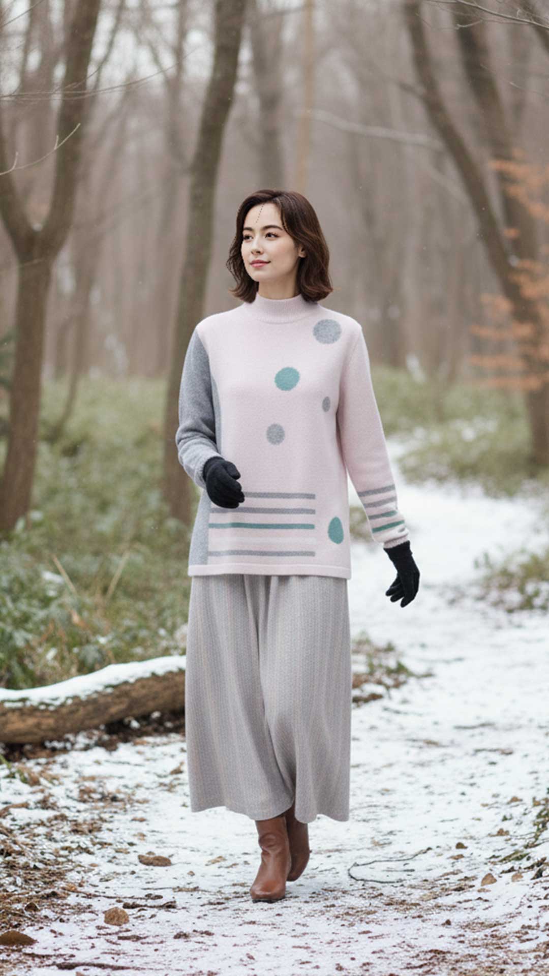 カシミヤ100％水玉＆ボーダープルオーバー